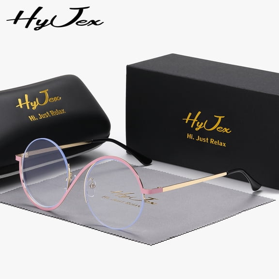 HyJex Unisex Same Metal Half-frame Round Frame Irregular Decorative Plano Glasses