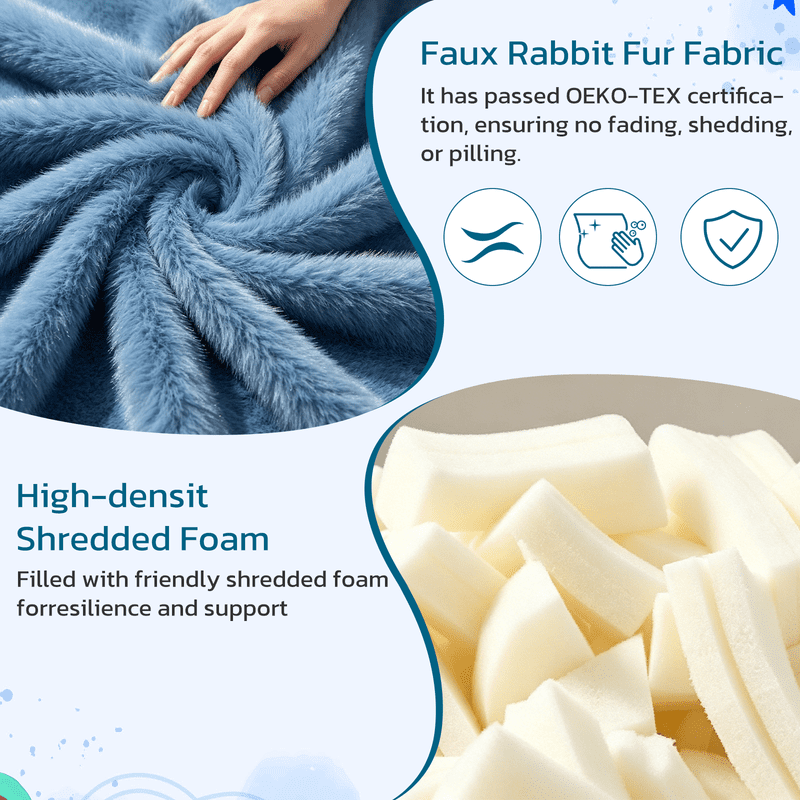 Simple Deluxe 2 ft Kids Bean Bag Chair, Faux Rabbit Fur Round Sofa with Handle and Washable Cover, Dark Blue