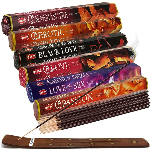 Hem Incense Sticks Variety Pack 24 And Incense Stick Holder Bundle With 6 Love And Sex Themed
