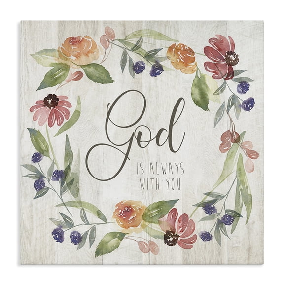 Stupell Industries Shabby Chic God Always with You Sentiment Wild Flower Wreath Canvas Art, 24 x 24, by Kristen Brockmon