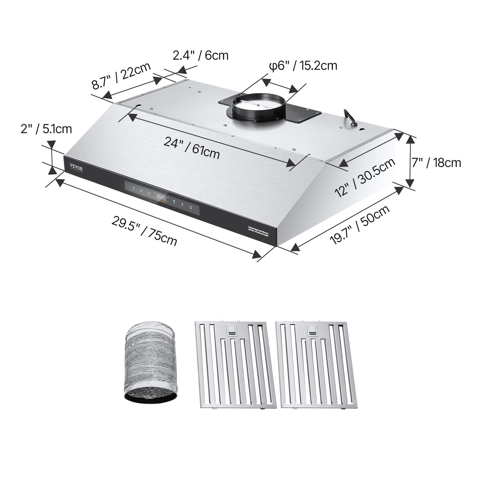 VEVOR Under Cabinet Range Hood, 30 Inch Kitchen Vent Hood, 900CFM Dual Motors Stainless Steel Stove Hood, with Gesture & Touch Control, LED Light, and 4-Speed Exhaust Fan