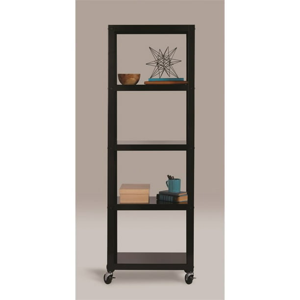 Mobile 5 Shelf Bookcase Black, 72 Inch Narrow Bookcase