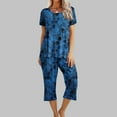 thumbnail image 2 of Atogsazn Women's Sleepwear Capri Pajama Sets Short Sleeve Two Piece Pjs Crew Neck Tops & Capri Pants with Pockets Navy L, 2 of 7
