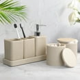 thumbnail image 2 of Bathroom Accessories Set, 6 Piece Bathroom Set with Toothbrush Holders, Soap Dispenser, Vanity Tray, Tumbler, Cotton Swab Jars, Bathroom Organizer，Bathroom Sink Sets, Stone Beige, 2 of 7