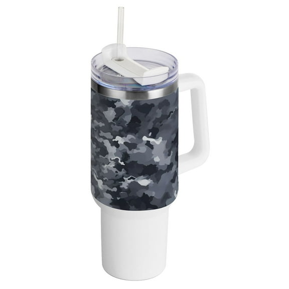 Camouflage Gray 40 oz Tumbler with Handle and Straw Insulated Travel Mug Reusable Stainless Steel Water Bottle