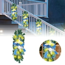 LED Christmas Swag Prelit with Shatterproof Ornaments and Berries,Cordless Light Up Stairway Swag Garland for Front Door Stair Windows Fireplace Wall Hanging Decor,Xmas Decor with Bowknot