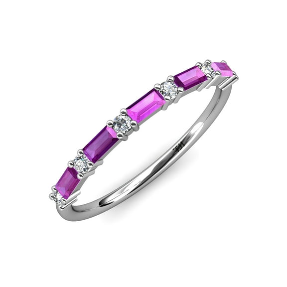 TriJewels 0.90 ctw Baguette Amethyst and Round Lab Grown Diamond Wedding Band in 14K Gold