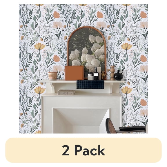 (2 pack) Abyssaly Floral Peel and Stick Wallpaper 17.5-in x 118-in Self-Adhesive Removable Flower Vinyl Paper for Home Decor