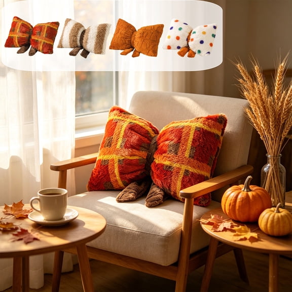 WYBXZ Thanksgiving Decorative Throw Pillow Style D, Bow Accented Cushion for Sofa Bed Living Room, 19.69x11.81 Inch Soft Comfy Home Decor with Removable Cover