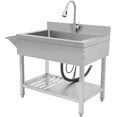 thumbnail image 4 of Stainless Steel Single Bowl Sink, 35.4" x 22.4" x 37" Commercial Kitchen Sink Freestanding Prep & Utility Sink with Cold and Hot Water Faucet for Kitchens, Bathrooms, Garage, Laundry Room (Silver), 4 of 9