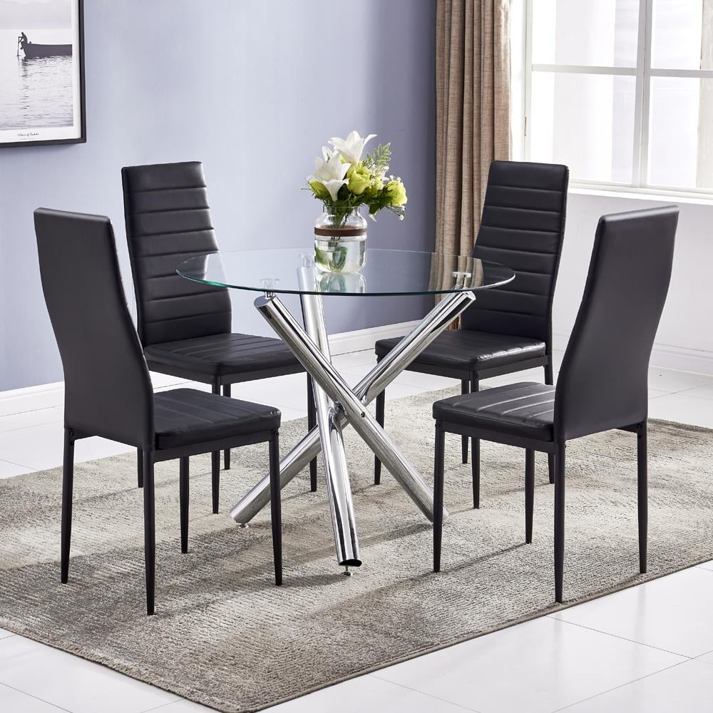 winado 5 piece round dining table set modern kitchen table and chairs for  4 persondining room table set with clear tempered glass top  walmart