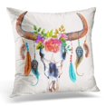 thumbnail image 1 of RYLABLUE Colorful Symbol Watercolor Bull Skull and Feathers Pillowcase Cover 20x20 inch, 1 of 1