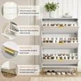 thumbnail image 5 of Slim Shoe Cabinet with 3 Flip Drawers, Fluted Shoe Cabinet Storage for Entryway, Narrow Shoe Storage Cabinet, Modern Freestanding Shoe Rack Organizer for Entryway, White, 5 of 8