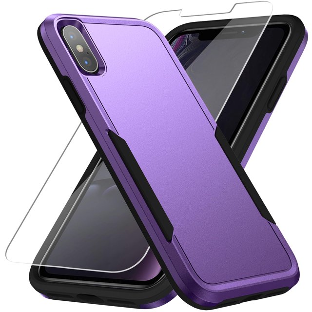 Funda Warsia para iPhone X/Xs con protector de pantalla HD, color morado