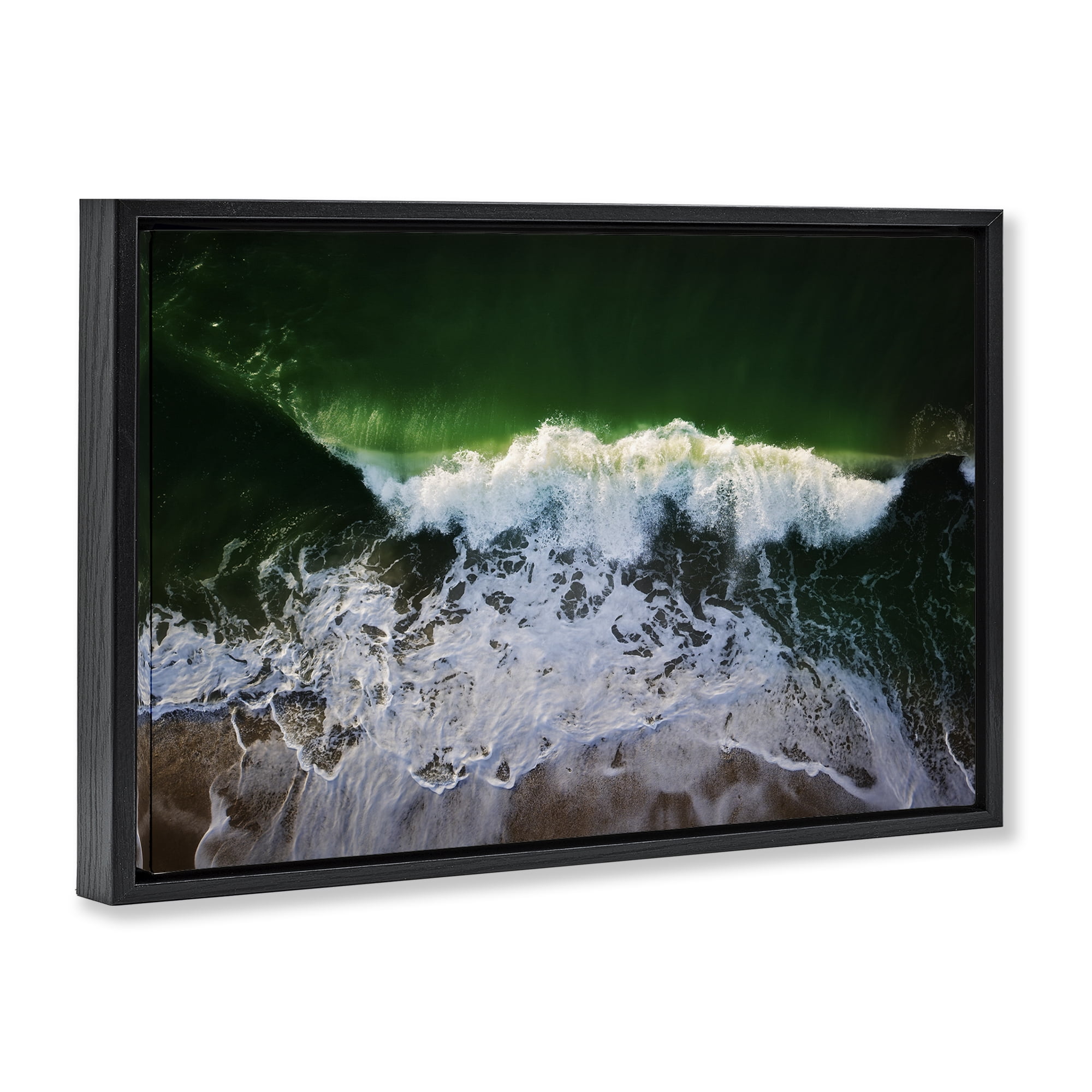 Stupell Industries Deep Green Wave Splash Nautical & Beach Photography Black Floater Framed Canvas Art Print Wall Art, 25 x 17