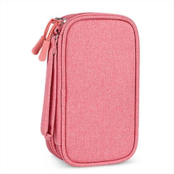 Bolsa de Almacenamiento PortáTil de Dos Niveles para Productos Digitales: Organizador de Viaje para Cables USB, Auriculares y Accesorios, Color Rosa