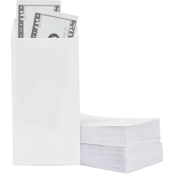100-Pack #7 Small Money Envelopes for Cash 3.5x6.5 in, White 130 gsm, Adhesive Paper Currency Envelopes for Budgeting, Saving Challenges, Banks, Coins, Seed Packets, Tips