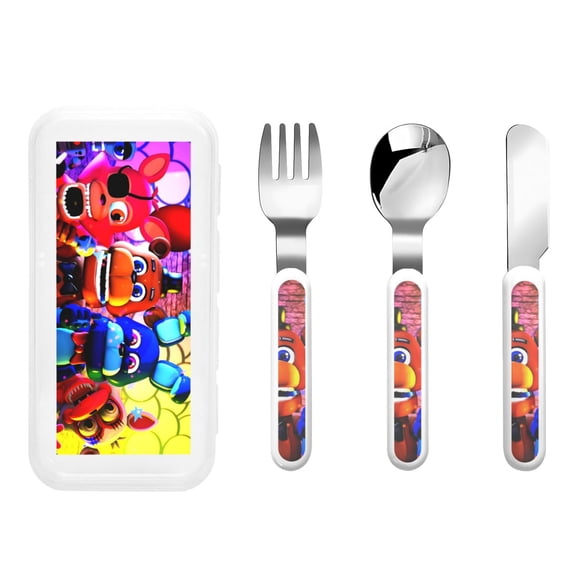 Saiise Five Nights At Freddy'S Print 3 Piece Cutlery Set – Metal, Reusable Children's Knife, Fork & Spoon, Kids-Size, Made from Food-Safe Stainless Steel & ABS Plastic