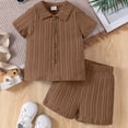 thumbnail image 2 of Splozh Dinosaur Clothes for Boys Little Boy Linen Set Simple Solid Color Shirt Shorts Two Piece Set Summer Short Set Brown,4-5 Years, 2 of 4