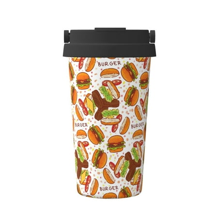 

Salouo Burger Print Coffee Travel Mug Spill Proof with Lid-Stainless Steel Vacuum Insulated Tumbler - Thermos Cup for Keep Hot/Ice Coffee Tea and Beer