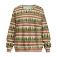 thumbnail image 4 of SCRAWLGOD Christmas Tree Stripe Print Green Beige Womens Crewneck Sweatshirt Casual Loose Fit Tops Long Sleeve T Shirt with Pockets Comfortable Fashion Oversized Fall Winter Clothes, M, 4 of 7