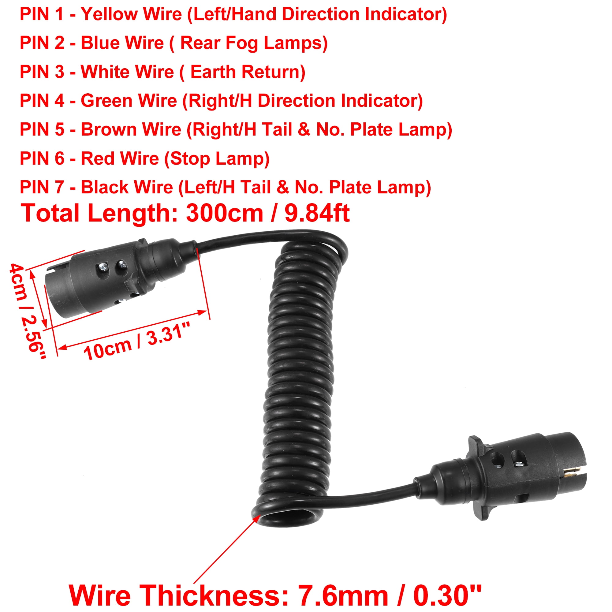 Unique Bargains 9.84ft 7Pin Trailer Board Extension Cable with Plug Socket Connector
