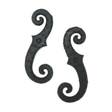 Wood Shutter Hardware 30-14-88270 Faux Stippled Scroll Shutter Dog, Black - Set of 2