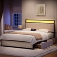 thumbnail image 1 of GUNAITO Queen Bed Frame with Headboard, Platform Bed with 2 Drawers, Velvet Upholstered Bed Frame with LED Lights & Charging station，Beige, 1 of 8