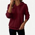 thumbnail image 2 of Tqcoqu Women's Cable Knit Textured Pullover Hoodie,Drawstring Hood Long Sleeve Loose Casual Sweatshirt Tops For Fall Winter,Wine Women's S-XXL, 2 of 7