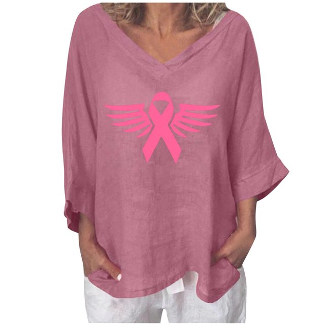 Tops de Mujer Elegantes Blusas Casuales Camisas de Moda Con Cuello en V Manga 3/4 Camiseta Estampada Odeerbi ODB166895