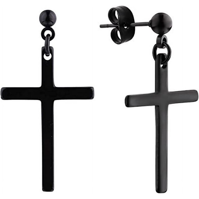 Xiao Hua Pendientes de acero inoxidable con forma de cruz, piercings, para hombre y mujer (par negro)