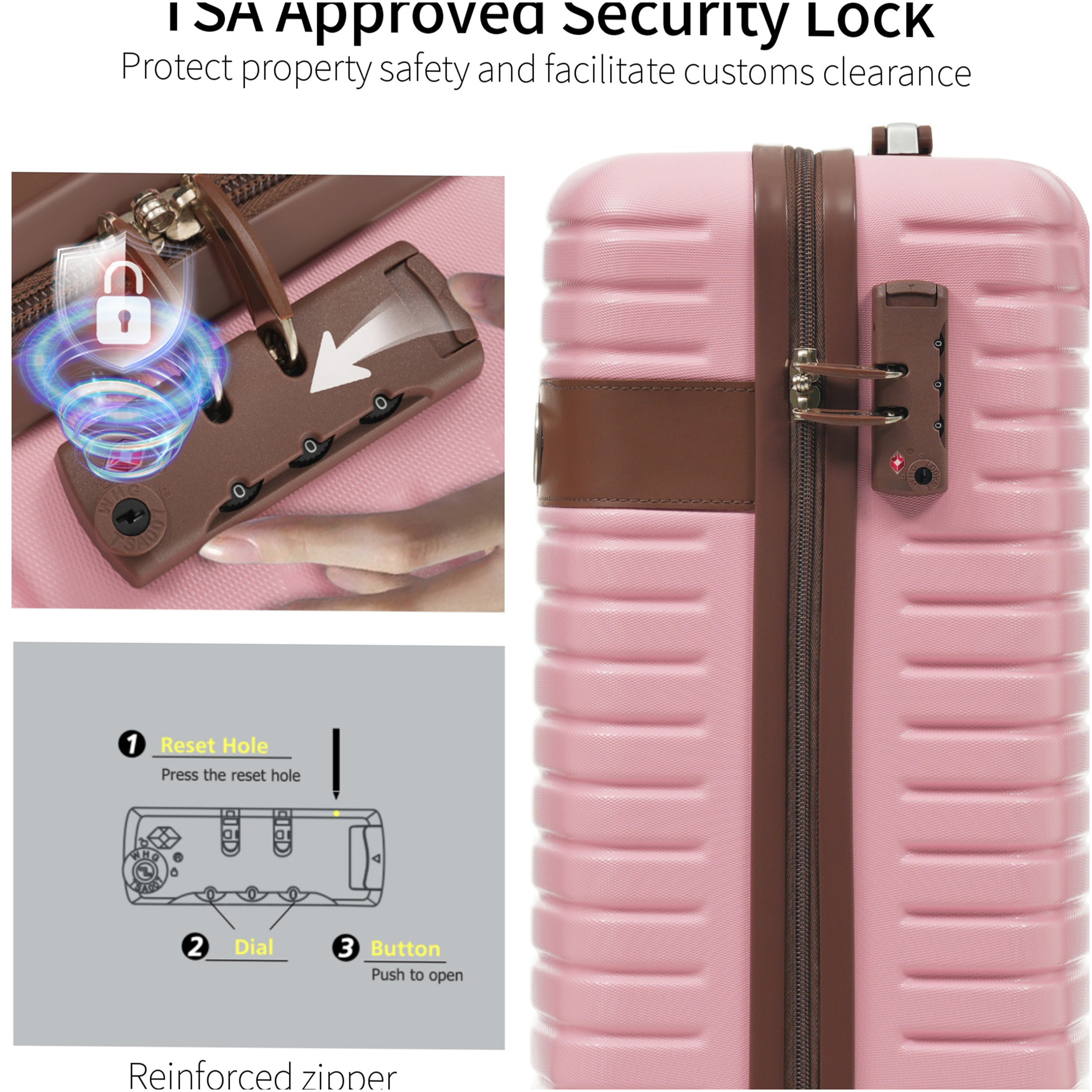 JERFIT 3-Piece Expandable Hardshell Spinner Luggage Set, 20" Carry-On Airline Approved Lightweight ABS Suitcase with TSA Lock, 360° Wheels, Waterproof Weekender & Toiletry Bag, Pink