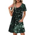thumbnail image 2 of GaThRRgYP Linen Blend Short Sleeve Crew Neck Dress-Boho Beach Style,Women's Fashion Summer Print Short-sleeved V-neck Casual Dress Green XL, 2 of 8