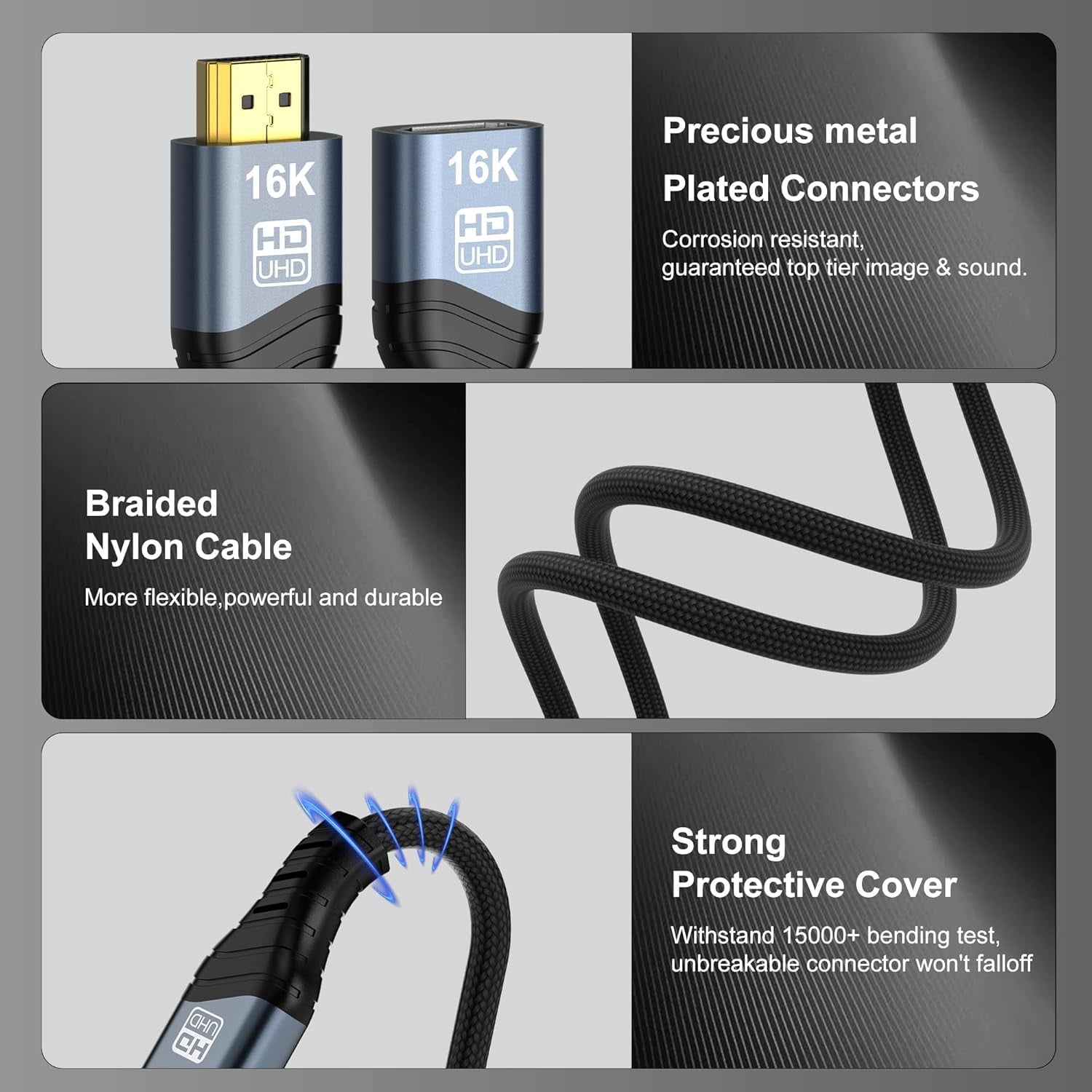 16K HDMI 2.2 Extension Cable HDMI Male to Female Extender 16K@60Hz 10K120Hz 4K240Hz,Ultra High Speed 96Gbps Compatible For Blu-Ray Laptop PS5 Xbox Player HDTV