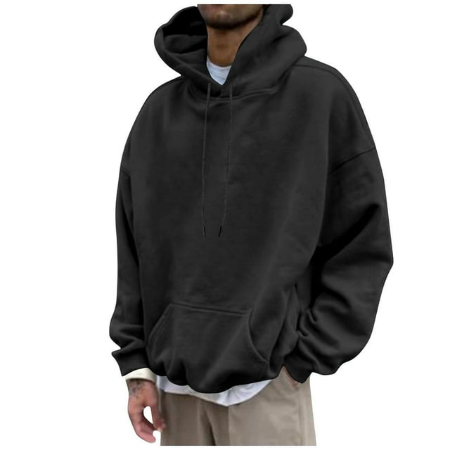 pstuiky Camisas casuales de manga larga para hombre, Sudadera con capucha deportiva de manga larga para hombre, estilo relajado y liso Tops de talla grande para hombre xl