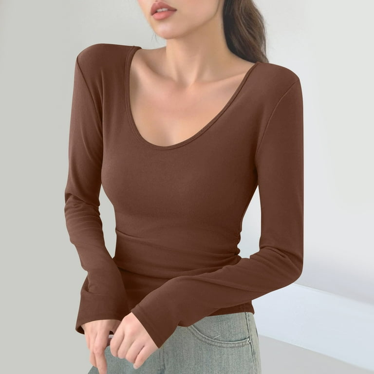 Enjoytime Business Casual Tops for Women Solid Color Crewneck Long