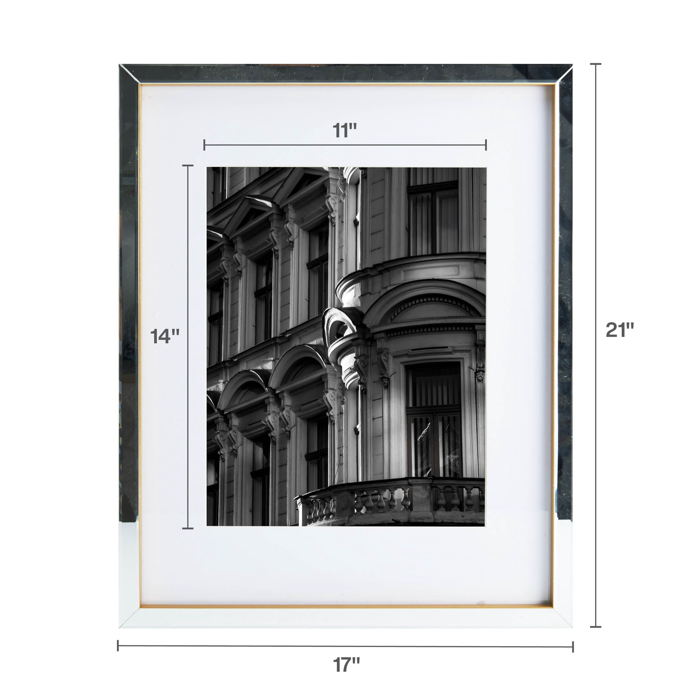 Home Accents 17X21 inch Mirrored Frame 16X20 Matted To 11X14 Picture, Gold