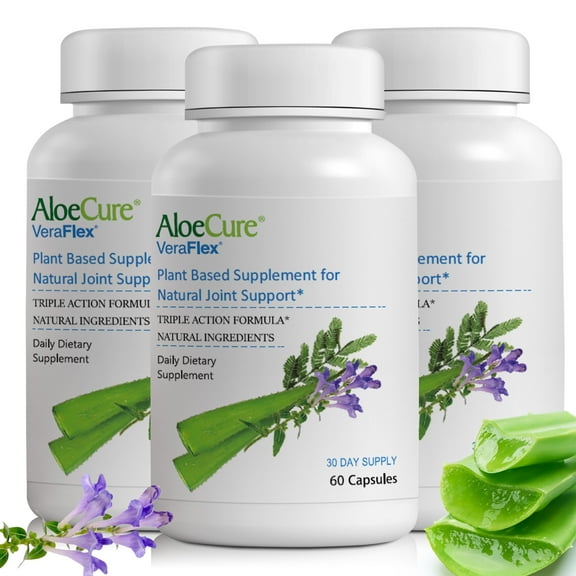 AloeCure VeraFlex Natural Joint Support Supplement with USDA Organic Aloe Vera - Joint Support for Comfort, Mobility and Flexibility - Plant Based Formula for Joints & Mobility, 60 Caps x 3 Bottle