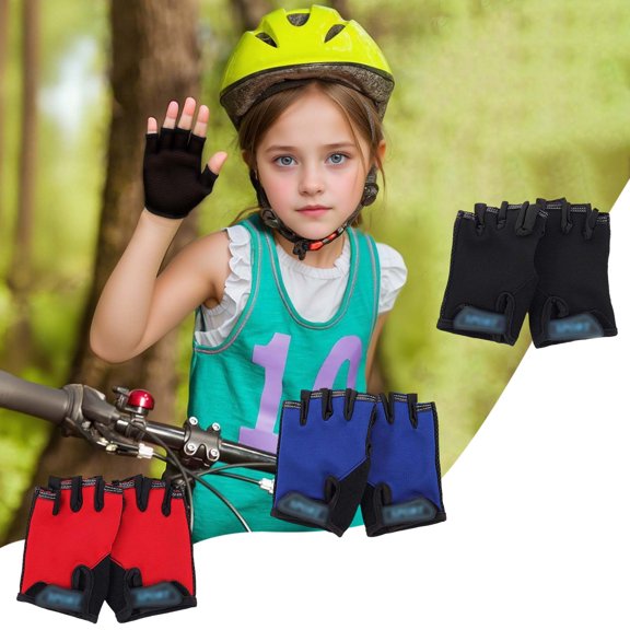 LRen Kids Half Finger Sports Gloves Non- Breathable Fingerless Gloves for Cycling Riding Biking Outdoor Exercise
