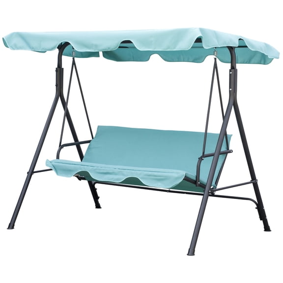 Patio Swing Chair with Canopy, 3-Person Outdoor Porch Swing, Green Steel Frame for Garden