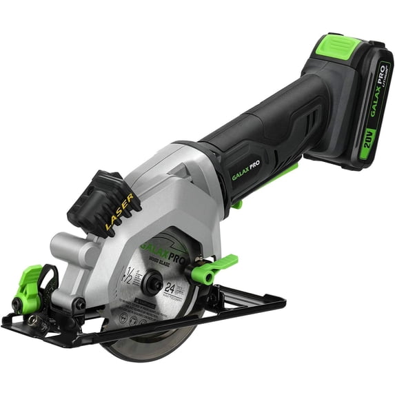 Restored GALAX PRO 20V 4-1/2" Cordless Circular Saw with Laser Guide, Rip Guide, 2 PCS Blades, 3400RPM, Max Cutting Depth 1-11/16"(90°), 1-1/8"(45°) (Refurbished)