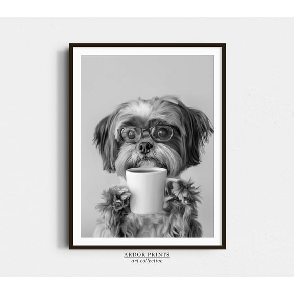 Kna Prints - 1 Pc Poster Shih Tzu And Coffee Wall Art, Black And White Print, Coffee Lover Print, Dog Gift, Fny Dog , Coffee Bar Art, Kitchen Wall Decor Decor For Living Room Bedroom,, UNFRAMED-8x12