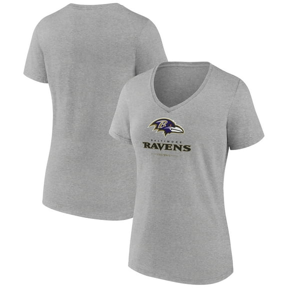 Women's Gray Baltimore Ravens Logo Team Lockup V-Neck T-Shirt