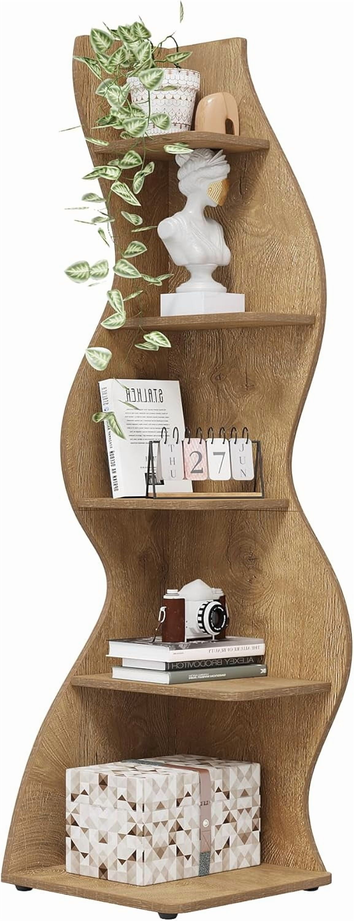 Tribesigns Modern Corner Shelf, 5-Tier Wall Corner Bookshelf, Small Bookcase Storage Rack for Living Room, Home Office (Light Brown)