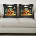 thumbnail image 3 of Set of 2 18x18in Throw Pillow Covers - Whimsical Orange House & Green Roof Design Perfect for Couch Bed or Car Decor, 3 of 8