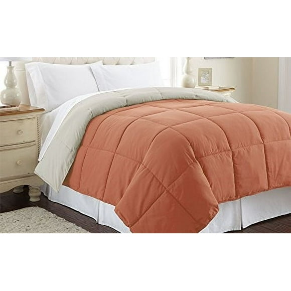 Modern Threads Down Alternative Microfiber Quilted Reversible Comforter/Duvet Insert Ultra Soft Bedding-Medium Warmth for All Seasons, King, Orange Rust/Oatmeal