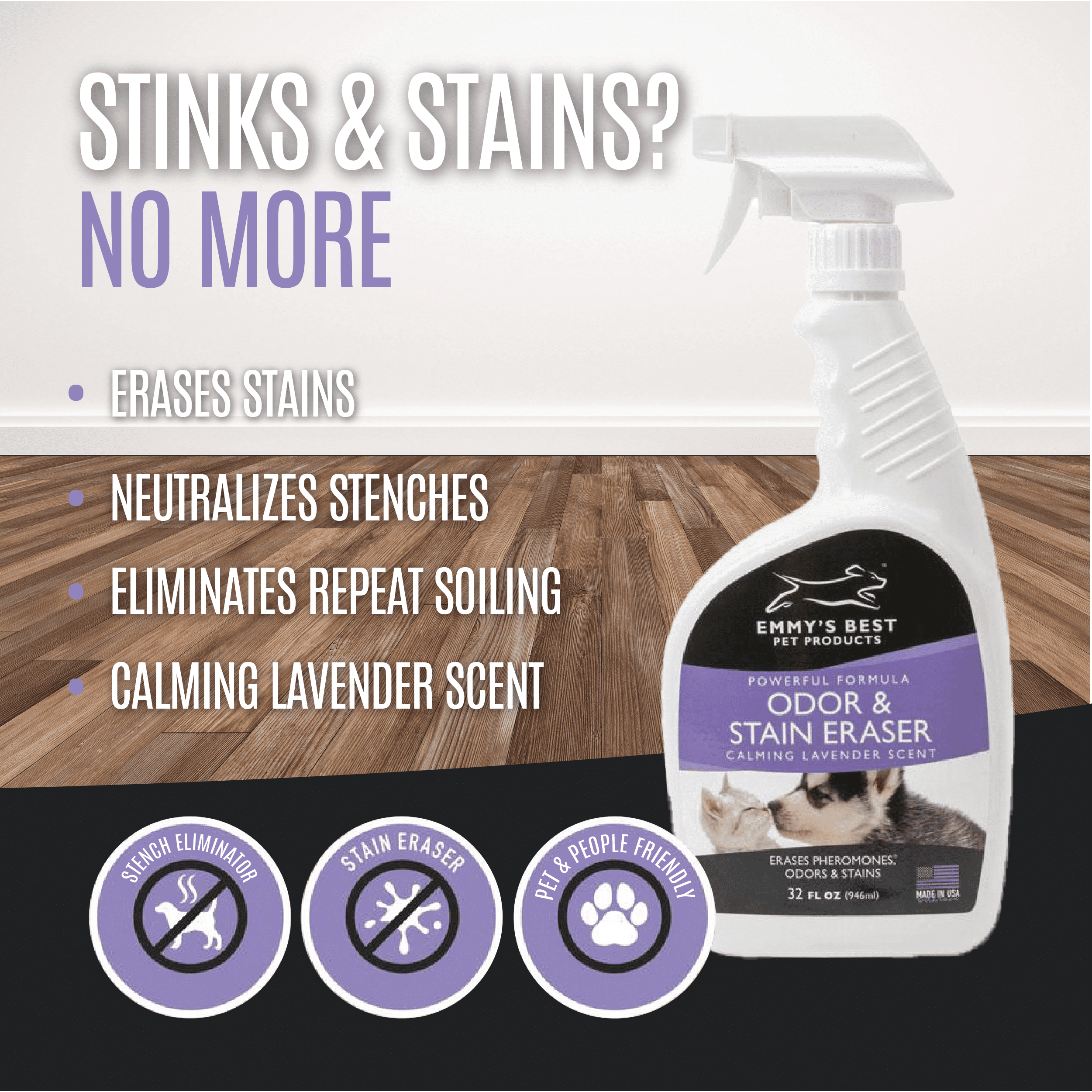 EBPP Lavender Pet Stain and Odor Remover Spray Enzyme Cleaner for Home, 128 fl Oz