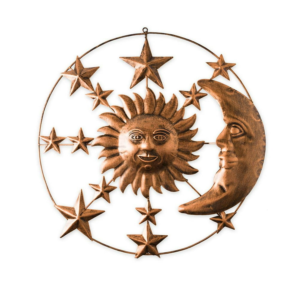 Sun, Moon and Stars Handcrafted Metal Indoor/Outdoor Wall Art, 21" L x