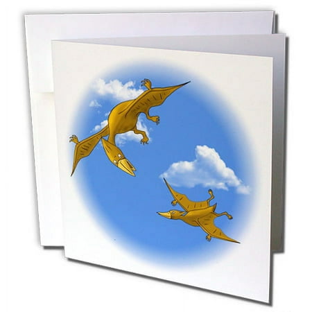 3dRose, Mother and young child dinosaur pterodactyl taking flying lessons. , 1 Greeting Card with envelope