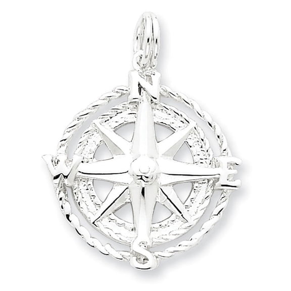 G & W Sterling Silver Rhodium-plated Compass Charm